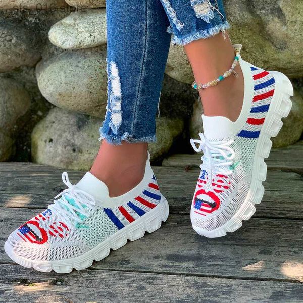 

dress shoes women's vulcanized shoes 2023 spring and summer new knitted sneakers new printed flat shoes casual platform women's sh, Black