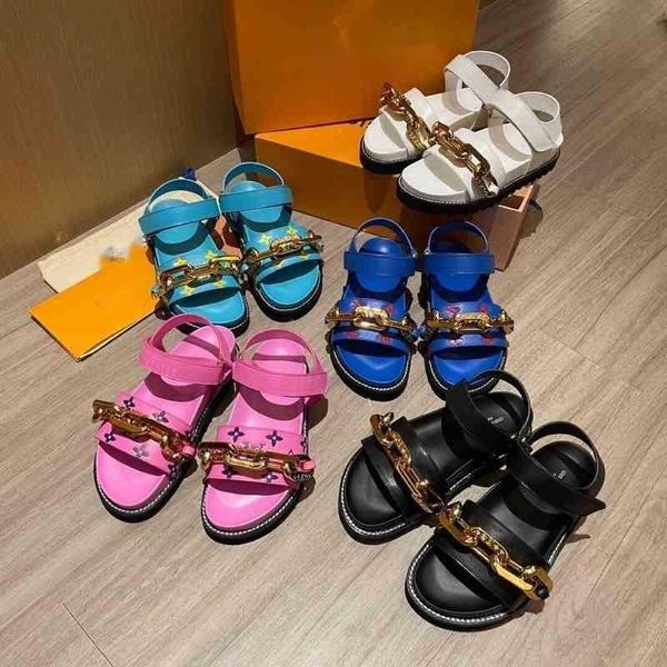

spring and summer metal chain snap band flat sandals for foot clamping comfort flat heel women's fashion, Black