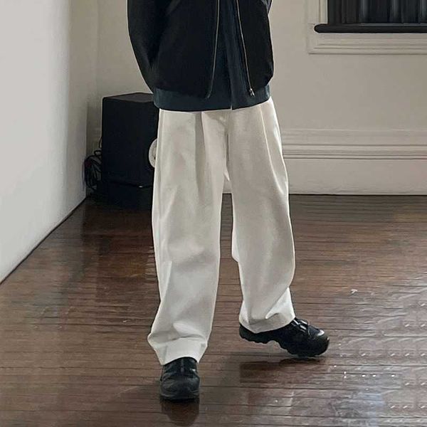 

myq casual pants for mens spring loose solid color straight leg pants with versatile drape feeling wide leg pants, Black