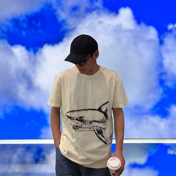 

t shirts designer fashion clothing pa tees broken tail shark print loose summer men's women's short sleeve round neck casual shirt, White