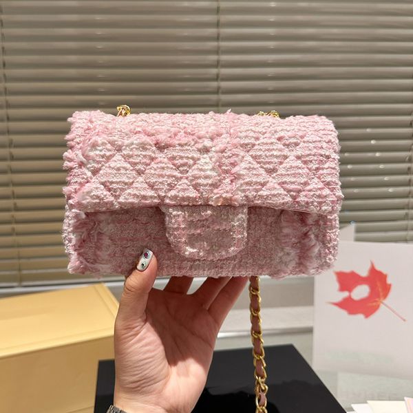 

designer classic tweed quilted crossbody bags paris brand autumn winter fashion women gold chain flap shoulder bag 7a quality lady woolen ba