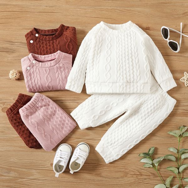 

clothing sets born baby girl boy clothes set solid color long sleeves pants 2pcs costume leisure sport spring and autumn costume suit 230825, White
