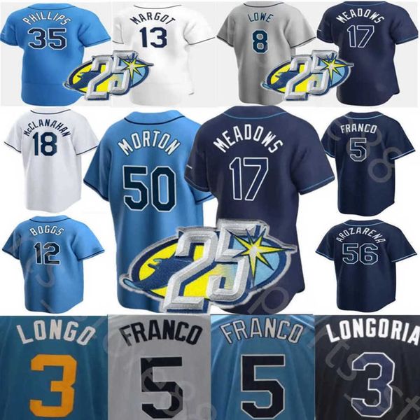 

2023 custom s-4xl 25th patch baseball jersey wander franco randy arozarena wade boggs shane mcclanahan tyler glasnow brandon lowe shane baz, Blue;black