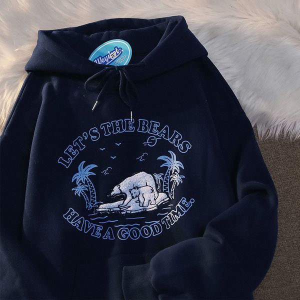 

men s hoodies sweatshirts autumn polar y2k bear print women milk series sweatshirt korean style loose lazy couple aesthetics pullovers hoodi, Black