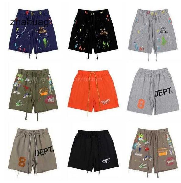 

men's shorts american fashion brand galleryes depts hand-painted splash printing pure cotton terry shorts fog high street 5-point casua, White;black
