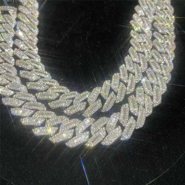 

925 sterling silver miami cuban link chain hip hop jewelry diamond clasp iced vvs moissanite baguette