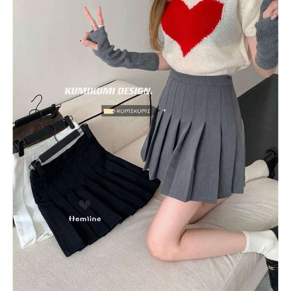 

black pleated skirt womens short a line summer style niche high waist slim showing