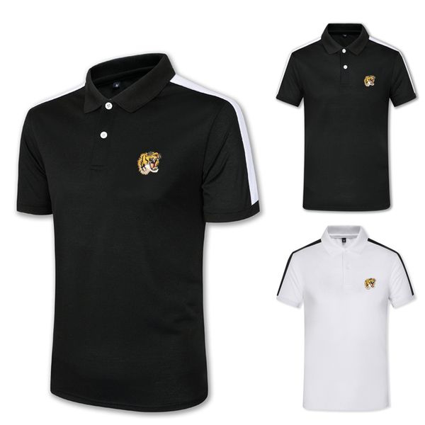 

men's polos t-shirts short sleeve tiger head casual breathable comfortable stretch cotton shortsleeves slim fit style male round neck s, White;black