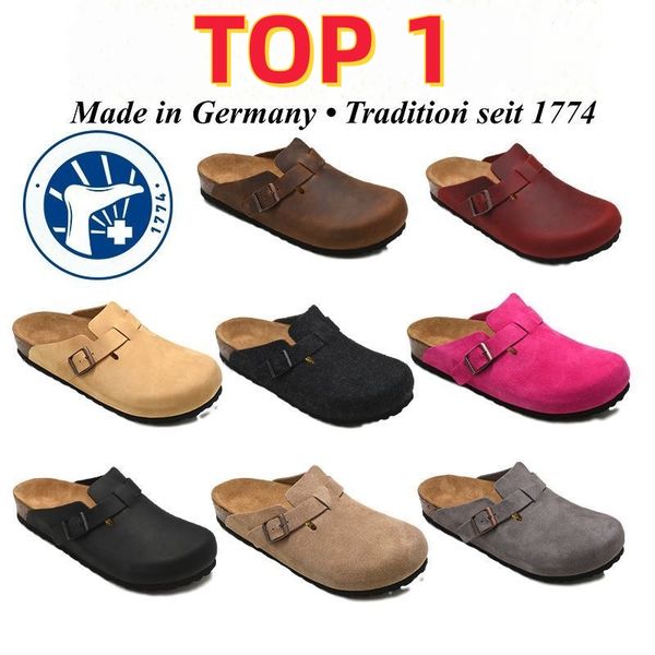 

9a designer boston clogs sandals slippers cork flat fashion summer leather slide favourite beach casual shoes luxury b22 women men arizona m, Black