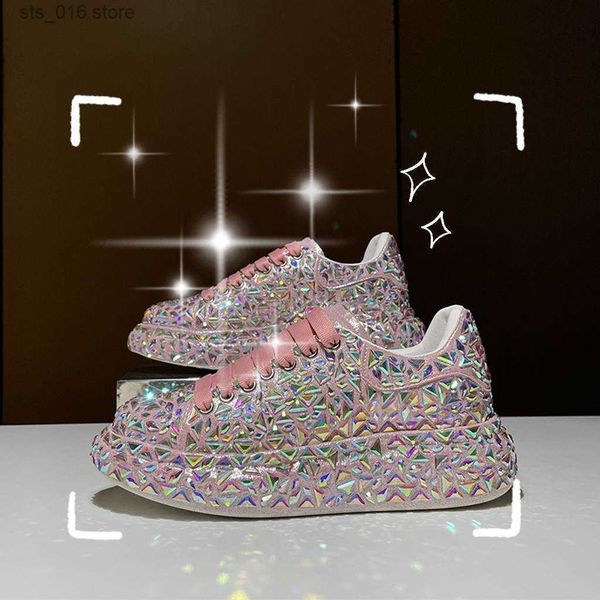

dress shoes ribetrini glitter diamond luxury women's sneakers lace up platform chunky heel wedges casual leisure brand designer shoes t, Black