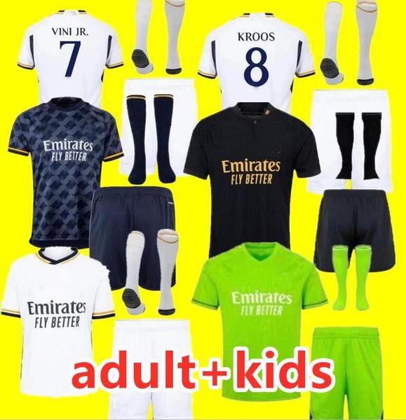 

2023 2024 bellingham rodrgo 23 24 real madrid soccer jerseys football shirt vini jr camavinga arda guler modric valverde camiseta kids kit c, Black;yellow