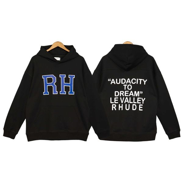 

rhude autumn/winter letter printing men's and women's small fashion brand hooded hoodie fashion, Black