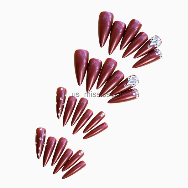 

false nails almond presson nail with rhinestones long glossy manicure art nail stickers for women manicure diy tool x0826, Red;gold
