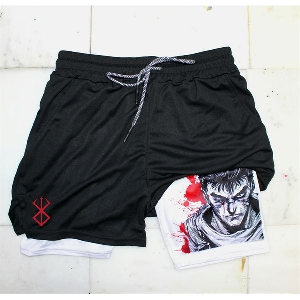 

men's shorts anime berserk guts men's gym shorts to fitness 2 in 1 quick dry performance shorts multiple pockets sports short pant, White;black