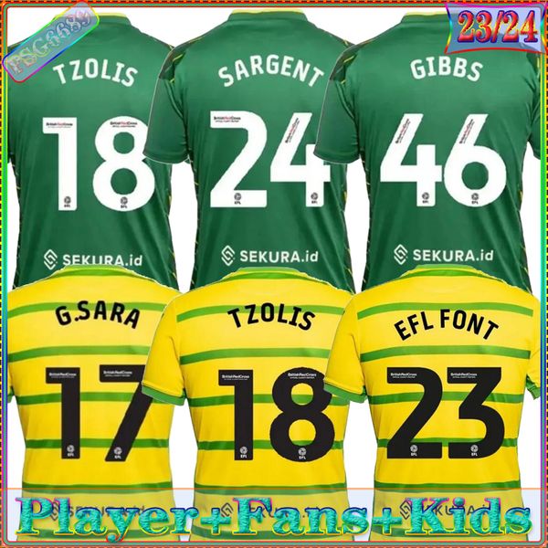 

23 24 norwich pukki soccer jerseys city 2023 2024 hugill rashica mclean dowell buendia tzolis sargent home yellow away green kit football sh, Black;yellow