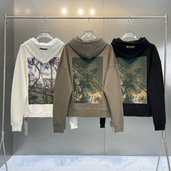 

designer jacket esential hoodies coat men women oversize sweatshirts back colorful flower pattern hip hop cotton street pullover, Black