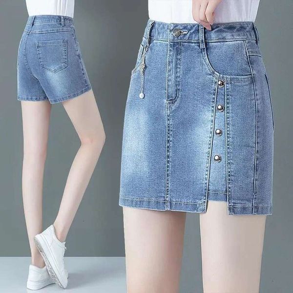

womens high waisted denim skirt summer thin slim looking straight shorts, Black