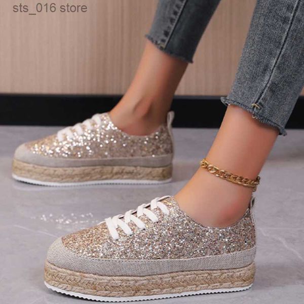 

dress shoes women sneakers woven edge sequins gold single shoes round head lace-up retro platform shoes light cozy walking vulcanized shoes, Black