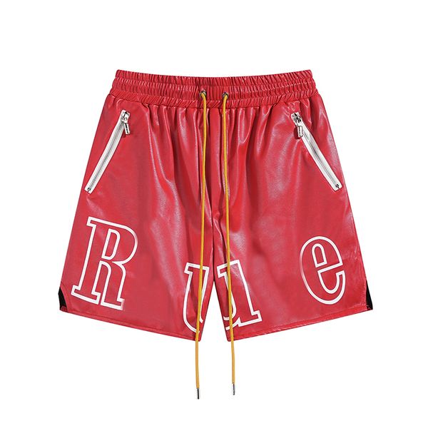 

2023 men's shorts faux leather shorts summer fashion beach shorts mens womens street wear red blue black loose ligthweight shorts short, White;black
