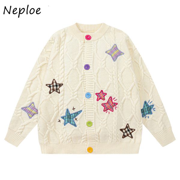 

women s knits tees neploe 2023 autumn winter sweet embroidery round neck sweater coats femme japanese college style gentle chic knit cardiga, White