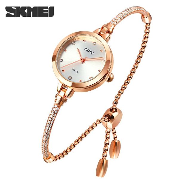 

polish skmei brand bracelet design small dial wrist watches for women with rose gold copper+steel band lady watches reloj mujer, Blue