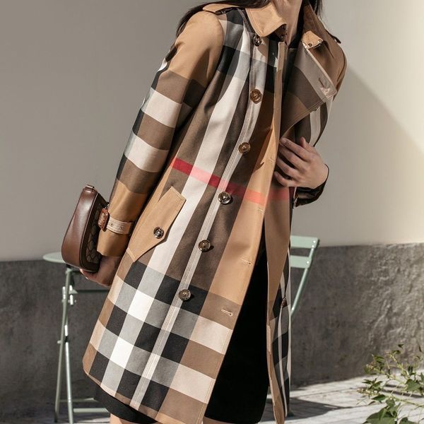 

designer fashionb's new light luxury british style classic large plaid slim waist temperament dress commuting, Tan;black