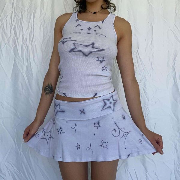 

summer ins star print skirt girl retract vest lady sleeveless short, Black