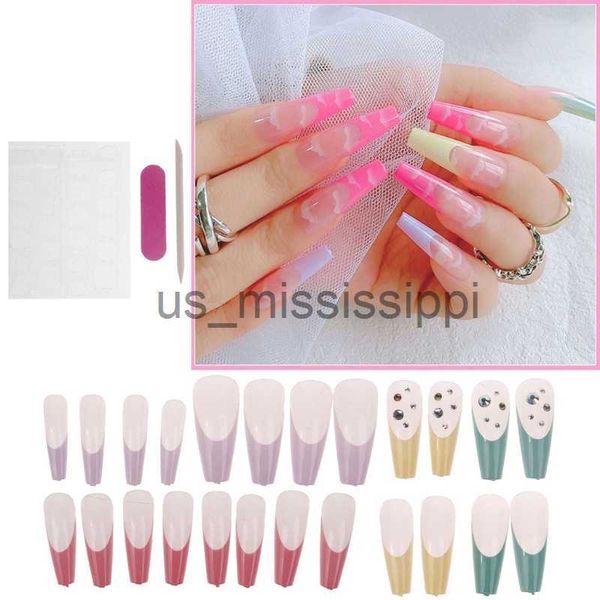 

false nails 24 pcs women's long nails french false nail selfadhesive sticker nail file included women hand finger beauty supplies x0826, Red;gold
