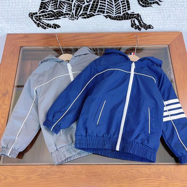 

fashion children hooded jacket boys stripe long sleeve baseball uniform 2023 winter kids velvet lining casual outwear s0434, Blue;gray
