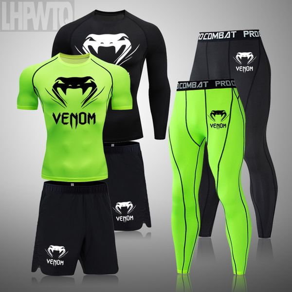 

men's tracksuits men compression set mma long or short sleeve t-shirt men's tight pants fitness bodybuilding clothes rashguard spo, Gray