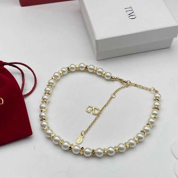 

designer necklace valentino luxury pearl five point star v-letter with small design versatile o-shaped extended chain bone chain fashion acc, Silver