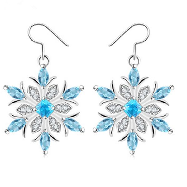 

s925 sterling silver elegant blue rhinestone snowflake drop earring for women fashion crystal zircon dangle earring christmas jewelry access