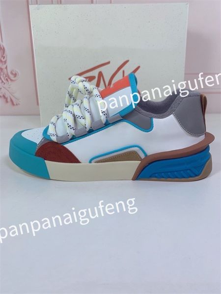 

r sneaker running shoes calfskin leather whiteblue letter overlays platform low sneakers mens woman shoes size 35-46 fd230506, Black