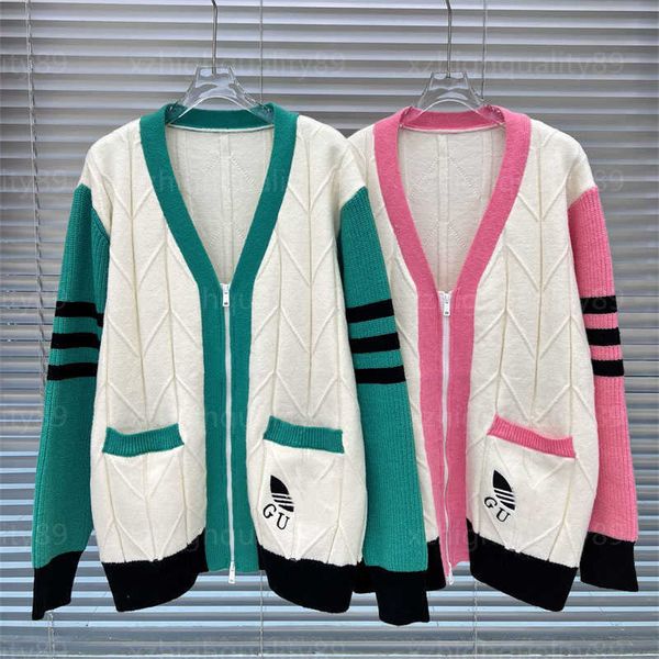 

designer sweater women cardigan jacket sweaters womens knitwear long sleeved color matching v-neck wool blended knitted jackets designer car, White;black