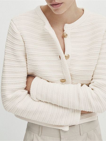 

women s jackets autumn 2023 women gold buttons knit cardigan round neck vintage long sleeve female single breasted short sweater coat 230826, Black;brown
