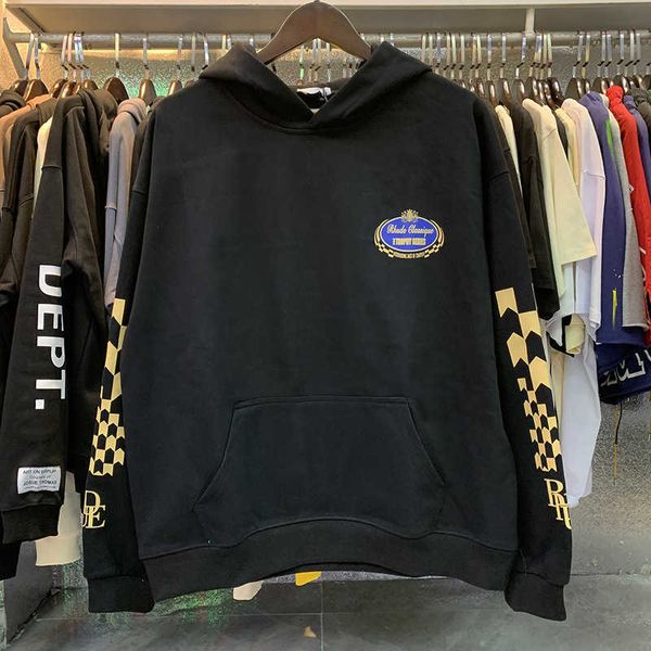 

rhude trophy series kylin arm print cotton terry hoodie sweater coat, Black