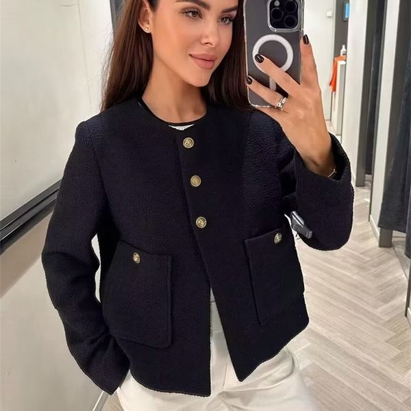 

women's jackets sltnx traf fashion for women 2023 autumn o neck coat female chic single breasted with pocket jacket ladies outerwear 23, Black;brown