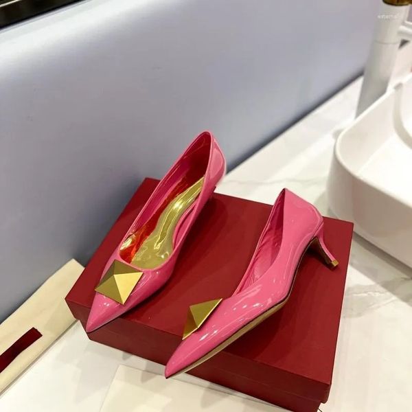 

dress shoes pointed toe high heels loafers women's shiny leather shallow mouth ankle strap spring office 2023, Black