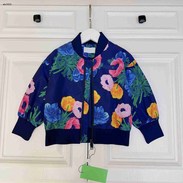 

new designer kids zipper coats fashion long sleeved child jacket size 100-150 cm colorful large flower print baby outwear aug18, Blue;gray
