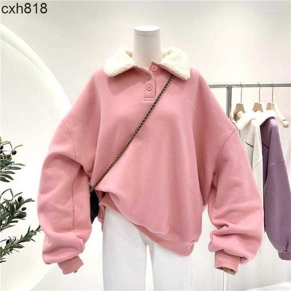

women hoodies lambswool button up pullover clothes girl pink hoodie autumn winter korean style velvet oversize sweatshirt streetwear, Black