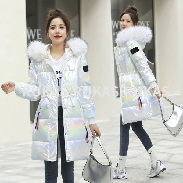 

fashion down cotton-padded women 2023 new korean version of loose medium long bread clothing dazzling bright face wash cotton coat thick sto, Black