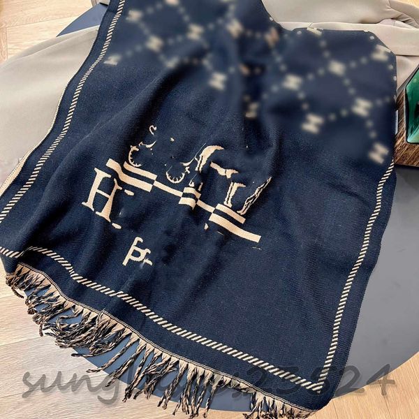 

h letter printing designer scarf, classic brand logo autumn/winter fashion item, soft and warm, double-sided two-tone shawl, women's sc, Blue;gray