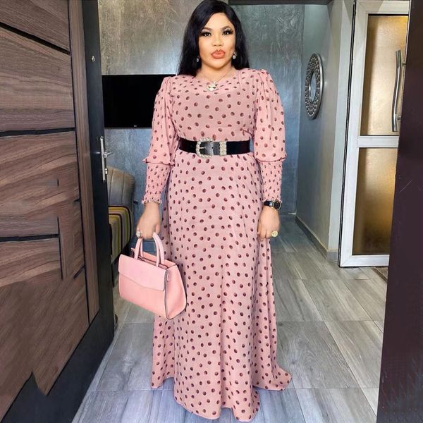 

plus size dresses md african print polka dot maxi women long sleeve chiffon dress underdress 2 pieces set muslim fashion evening gowns 23082, Black