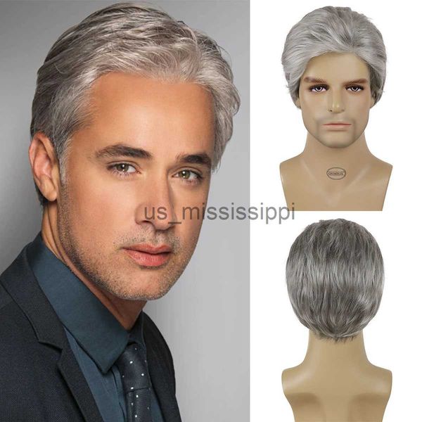 

synthetic wigs gnimegil synthetic grey hair older men fashion short straight wig natural soft fluffy heat resistant daily cosplay party use, Black
