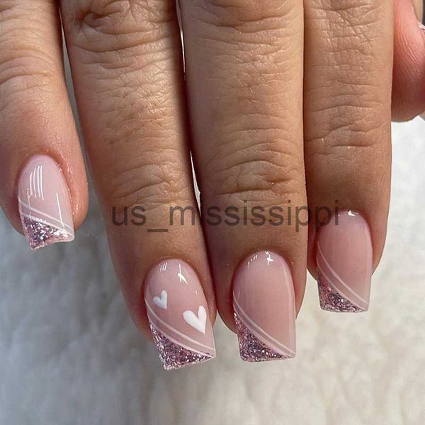 

false nails 24pcsbox square head fake nails press on nails stiletto false nails nail tips sticker nails set press on nail art x0826, Red;gold