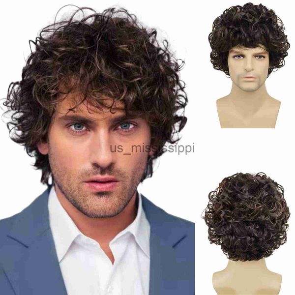 

synthetic wigs gnimegil synthetic natural curly wig for man short wig men spanish mix brown color cosplay wigs bombshell wig halloween costu, Black