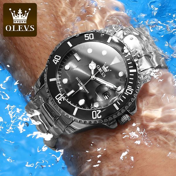 

wristwatches olevs men green water ghost watch luxury brand business waterproof large dial sports stainless steel male reloj 230825, Slivery;brown