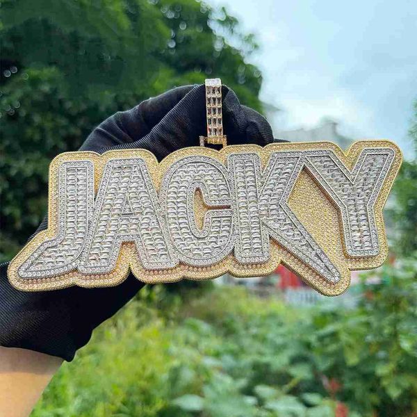 

hip hop customized name pendant for men 925 sterling silver vvs baguette moissanite iced out pendant