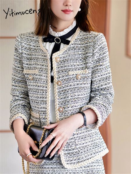 

womens suits blazers yitimuceng fall winter blazer for women 2203 korean fashion elegant long sleeve vintage coats ladies slim casual y2k ja, White;black