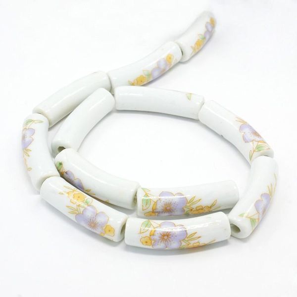 

crystal 3 strands flower patterns curved tube noodle ceramic beads porcelain loose spacer beads for diy bracelet jewelry making
